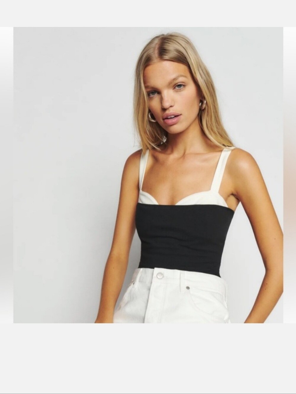 Reformation Black Cami with White Label